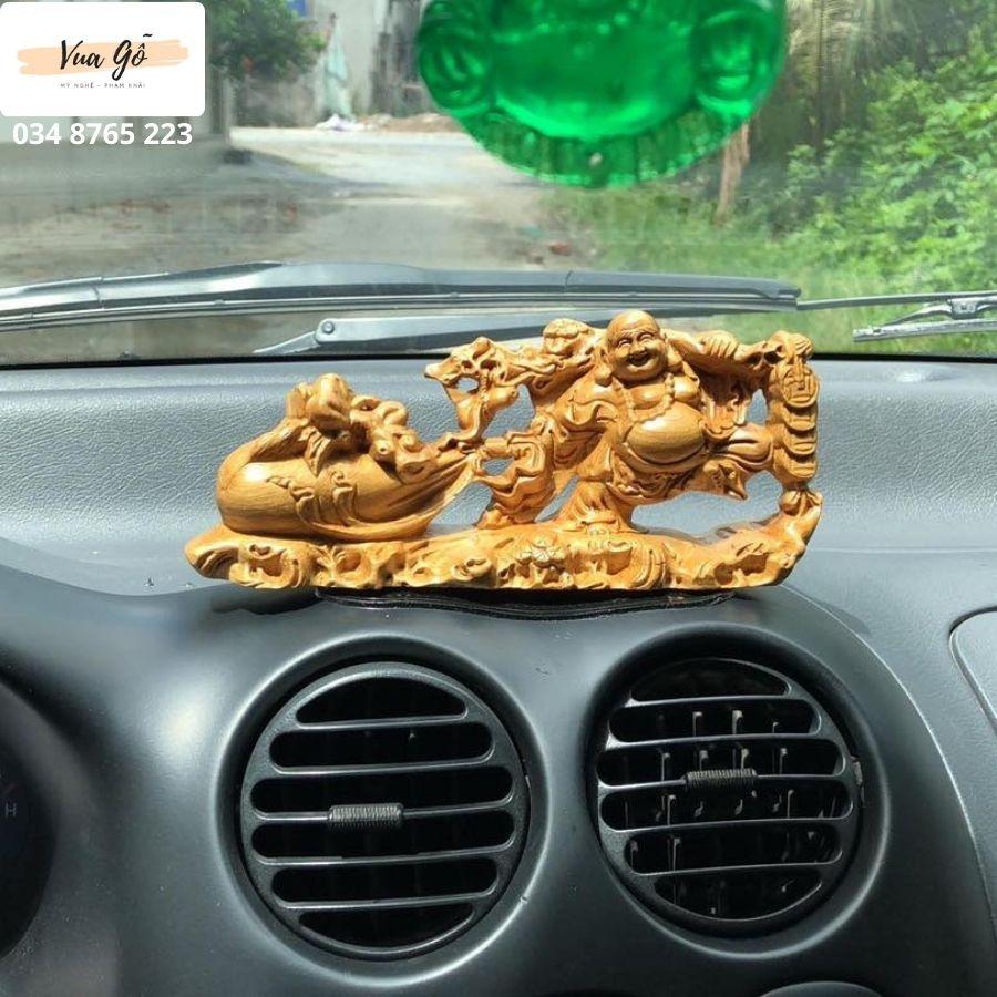 Tượng Phật Di Lặc gỗ Hương Đình Mini liền khối để ô tô, bàn làm việc - Hàng Cao Cấp Siêu Thơm