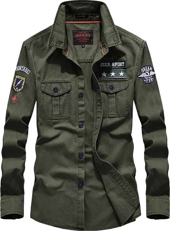 Men's Outdoor Casual Long-Sleeved Shirt Cotton Loose Military Tooling Shirt