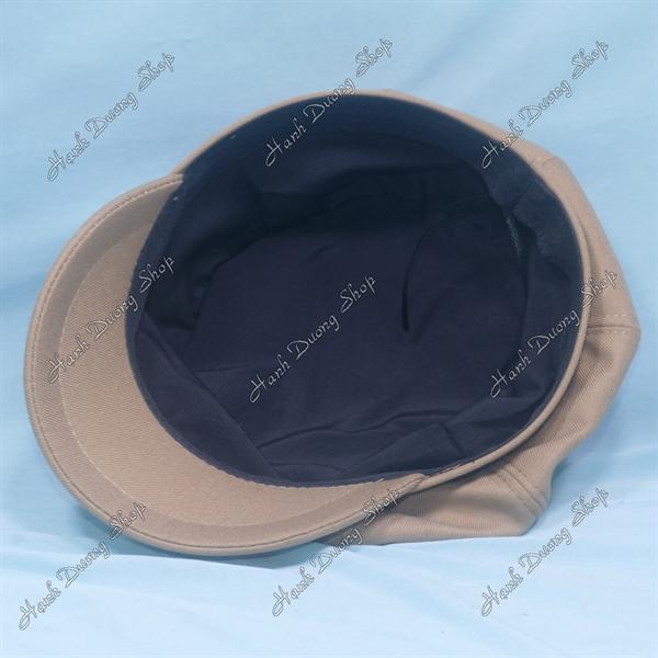 Nón mỏ vịt nữ gắn mặt sắt nơ phía trước, nón beret nữ hàng quảng châu phong cách cổ điển, nón nồi nữ, nón bí ngô, nón beret họa sĩ hàng quảng châu vòng đầu 57-58cm có 2 dây rút giảm size đầu - Kaki đậm