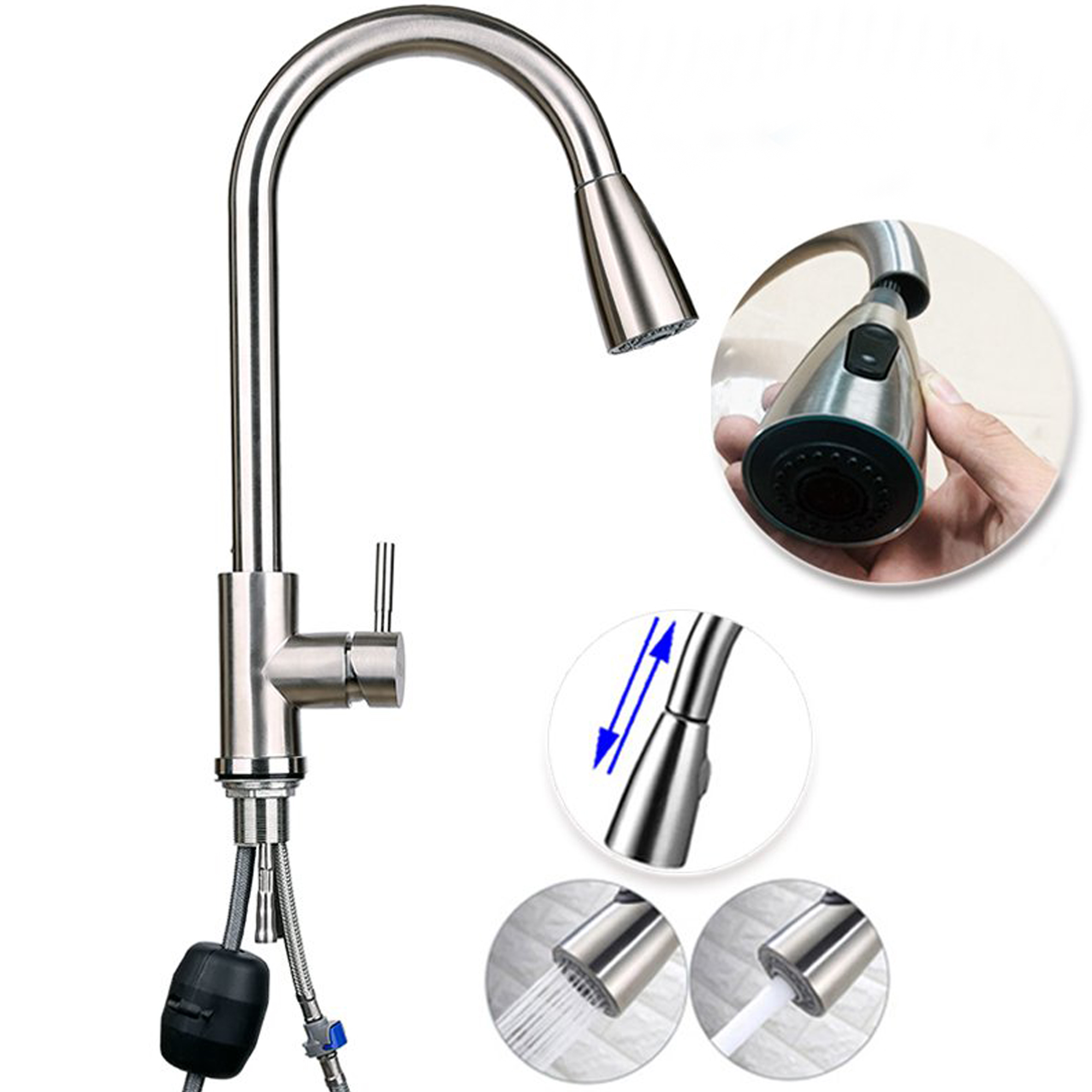 Combo Chậu Kèm Vòi Rửa Bát Inox KAZTA CB8245KR - Đủ xi phông, vòi dây rút 2 chế độ, tặng vòi hút, rổ rút