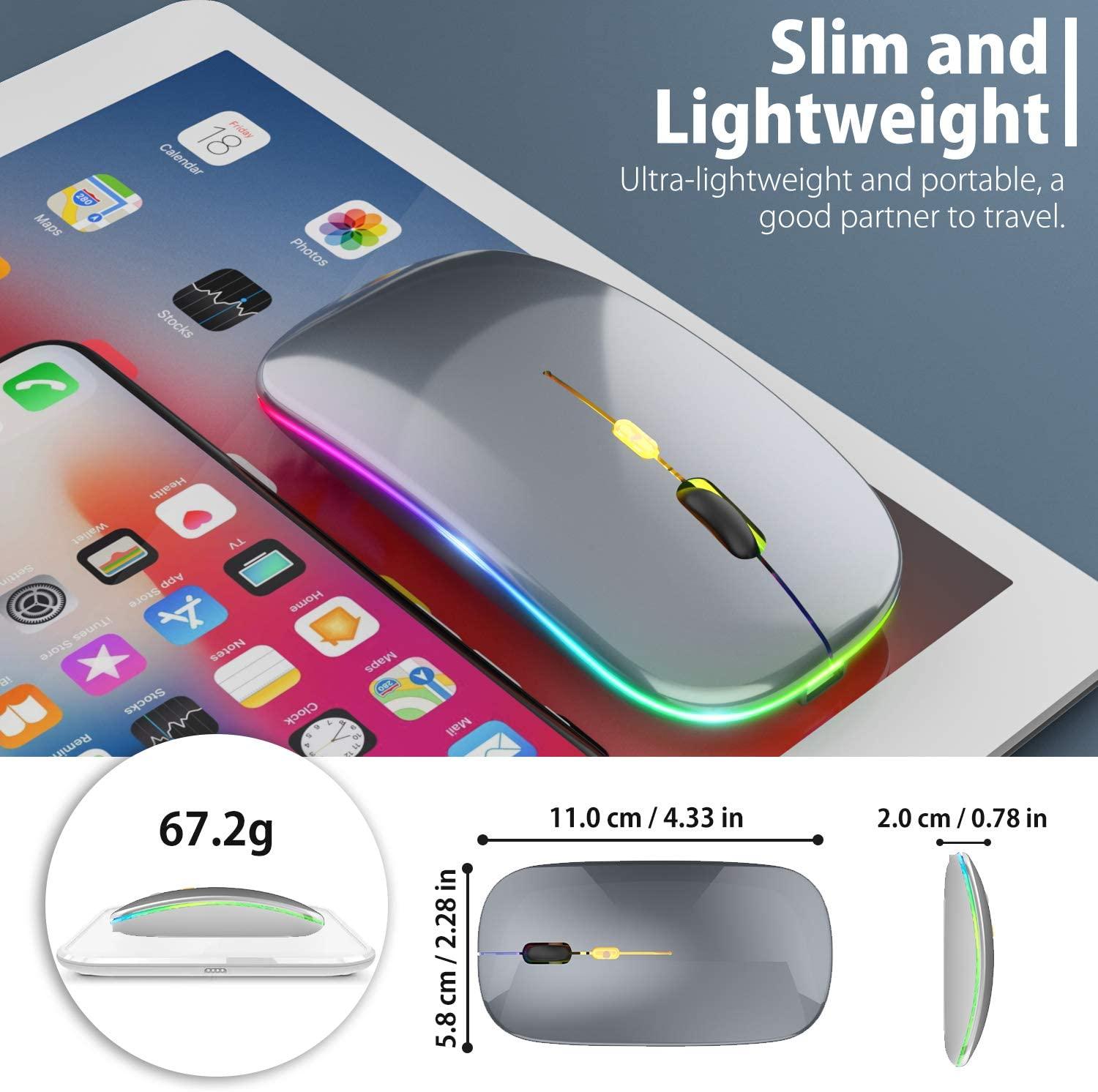 Chuột không dây, Chuột cơ sở quang điện thoại di động di động có thể sạc lại 2.4g với máy thu USB / Type-C, 3 DPI có thể điều chỉnh cho máy tính xách tay, PC, máy tính xách tay