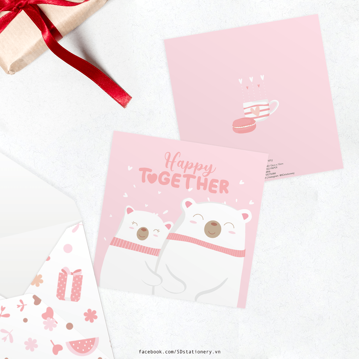 Thiệp tình yêu Valentine SDstationery LOVE IS PINK vuông 12 cm màu hồng dễ thương