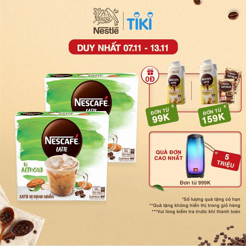 Combo 2 hộp cà phê hòa tan Nescafé Latte sữa hạt vị hạnh nhân (Hộp 10 gói x 24g)