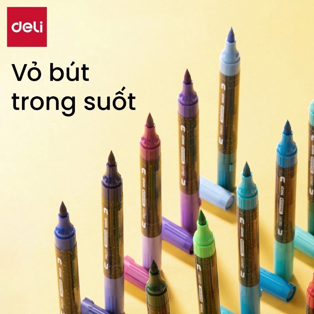 [SALE 39K] Bút Marker Nhũ Kim Tuyến 2 Đầu 12/24/36/48 Màu Cao Cấp Deli Nhũ Sáng Màu Vẽ Anime, Bullet Journey
