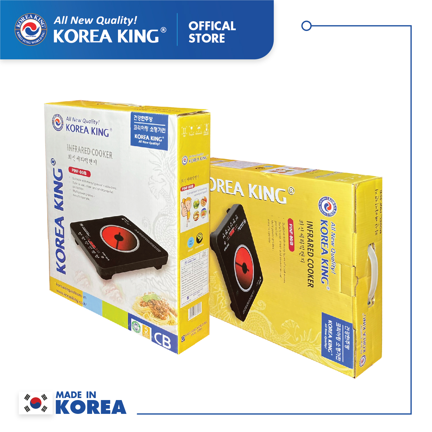 Bếp hồng ngoại Korea King PINF -90B (bếp đơn, mặt kính cường lực, công suất 2000W )-Hàng chính hãng