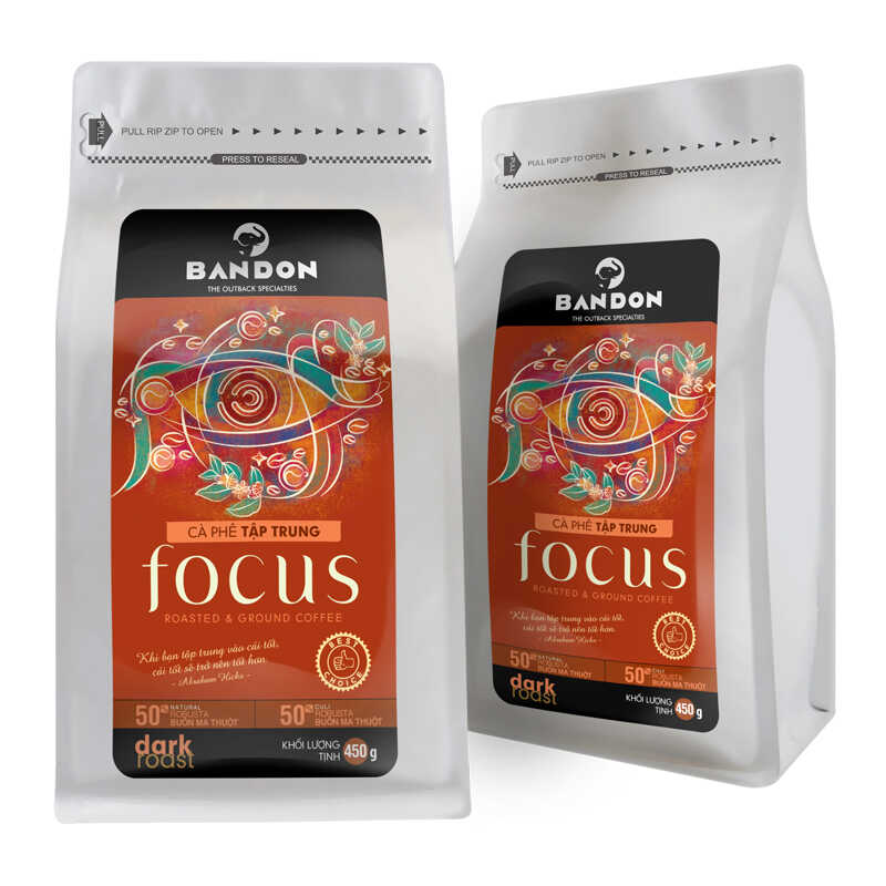 Cà phê phin nguyên chất rang xay mộc sạch BANDON FOCUS 450g đắng đậm, thơm nồng - Cà phê đặc sản