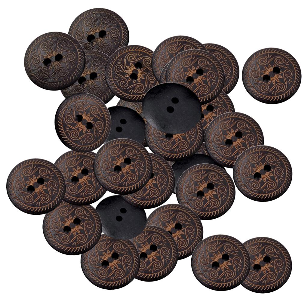 50 Pieces Vintage Floral Flower Wooden 2-holes Buttons for Sewing 18mm