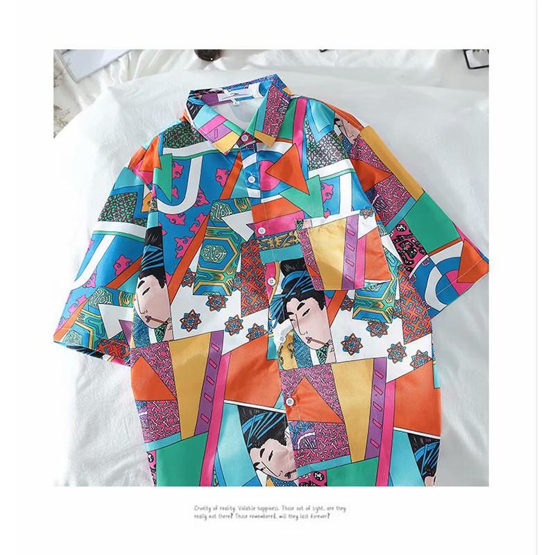 Áo sơ mi nam họa tiết hoa văn ngắn tay phong cách Hawaii