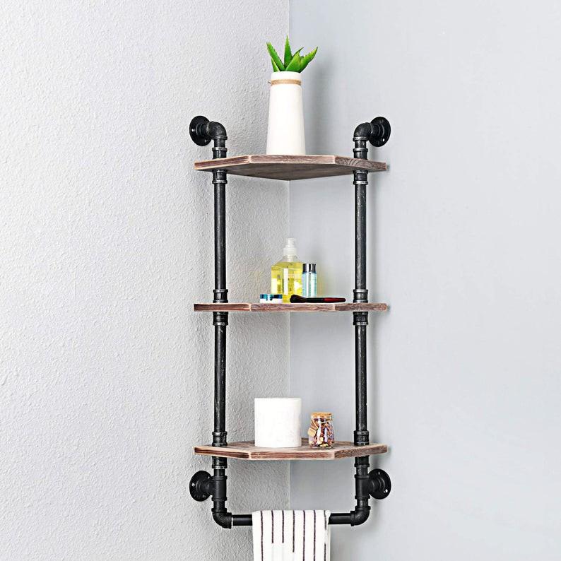 Kệ ống nước treo tường vintage, kệ ống nước 3 tầng trang trí chất liệu ống sắt decor phòng đẹp, quán cà phê,
