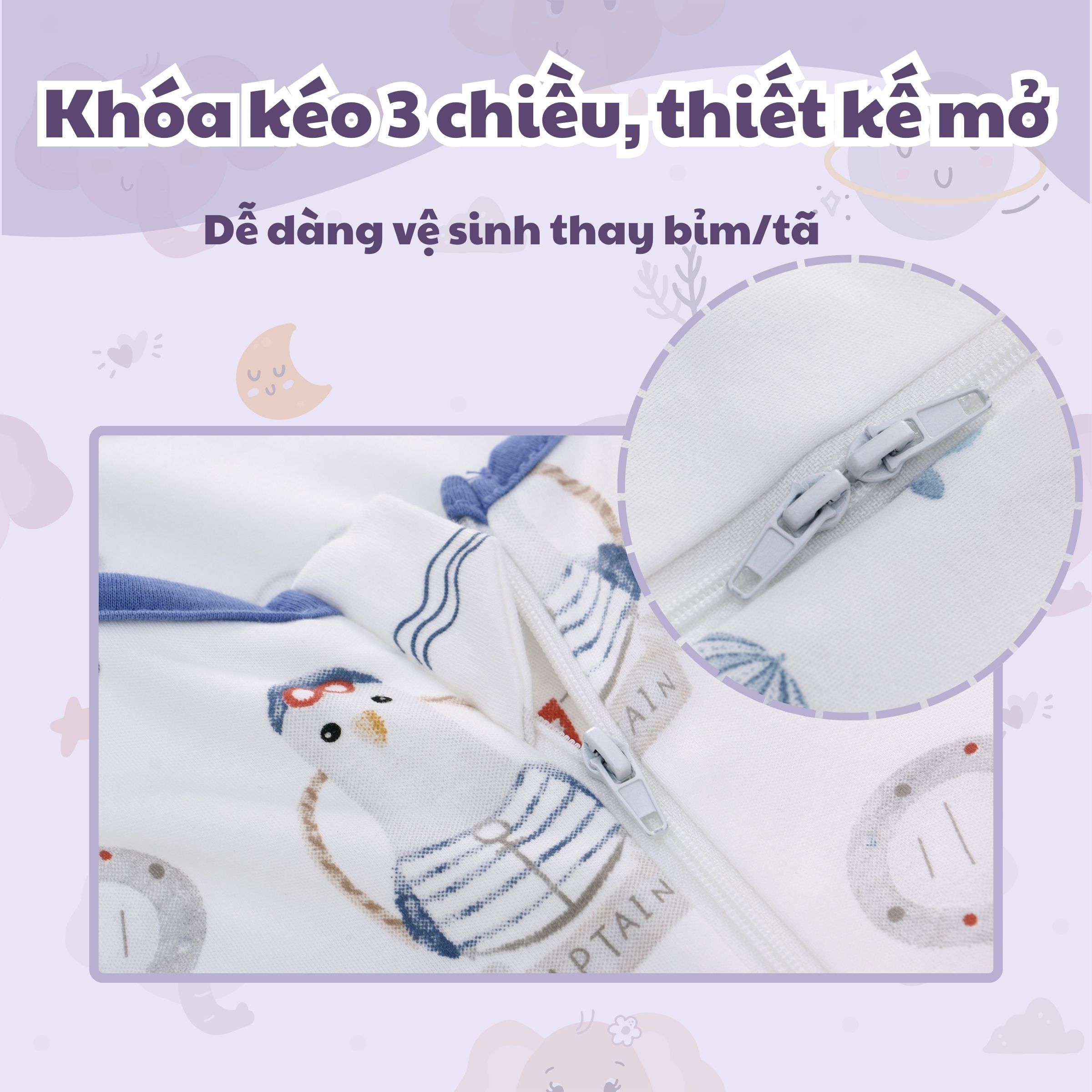 Túi ngủ quần chất liệu Cotton bản cải tiến mới co giãn tốt, thoải mái, hạn chế giật mình cho bé khi ngủ_Miracle Baby