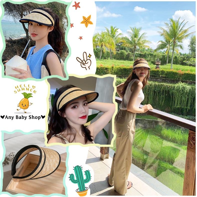 Mũ cói nữ đi biển đi chơi nửa đầu viền đen cực xinh-siêu hot mùa hè