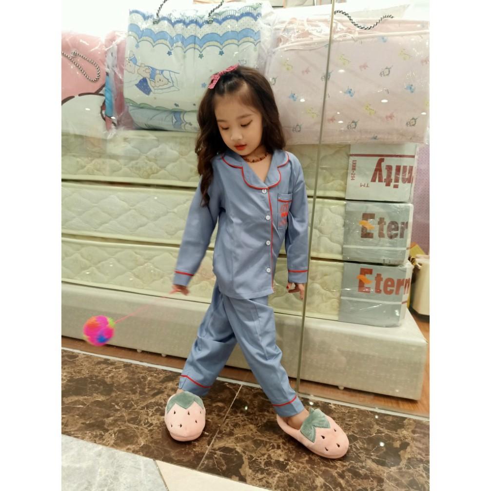 pijama phi lụa mờ dài tay in vương miện cho bé từ 14 đến 40kg 0205