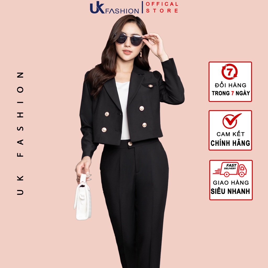 Bộ vest nữ croptop dài tay công sở áo 4 cúc kết hợp quần baggy nữ thiết kế UK Fashion form chuẩn vải hàn NKFBD2208006