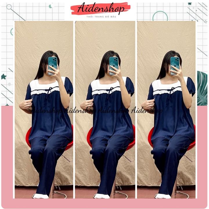 Đồ bộ sau sinh mùa hè chất đũi mát mùa hè 2021 áo cộc quần dài