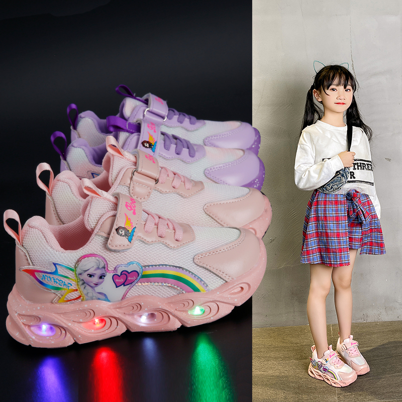 Giày thể thao bé gái có đèn phát sáng , in hình công chúa - Mẫu mới nhất TTL100