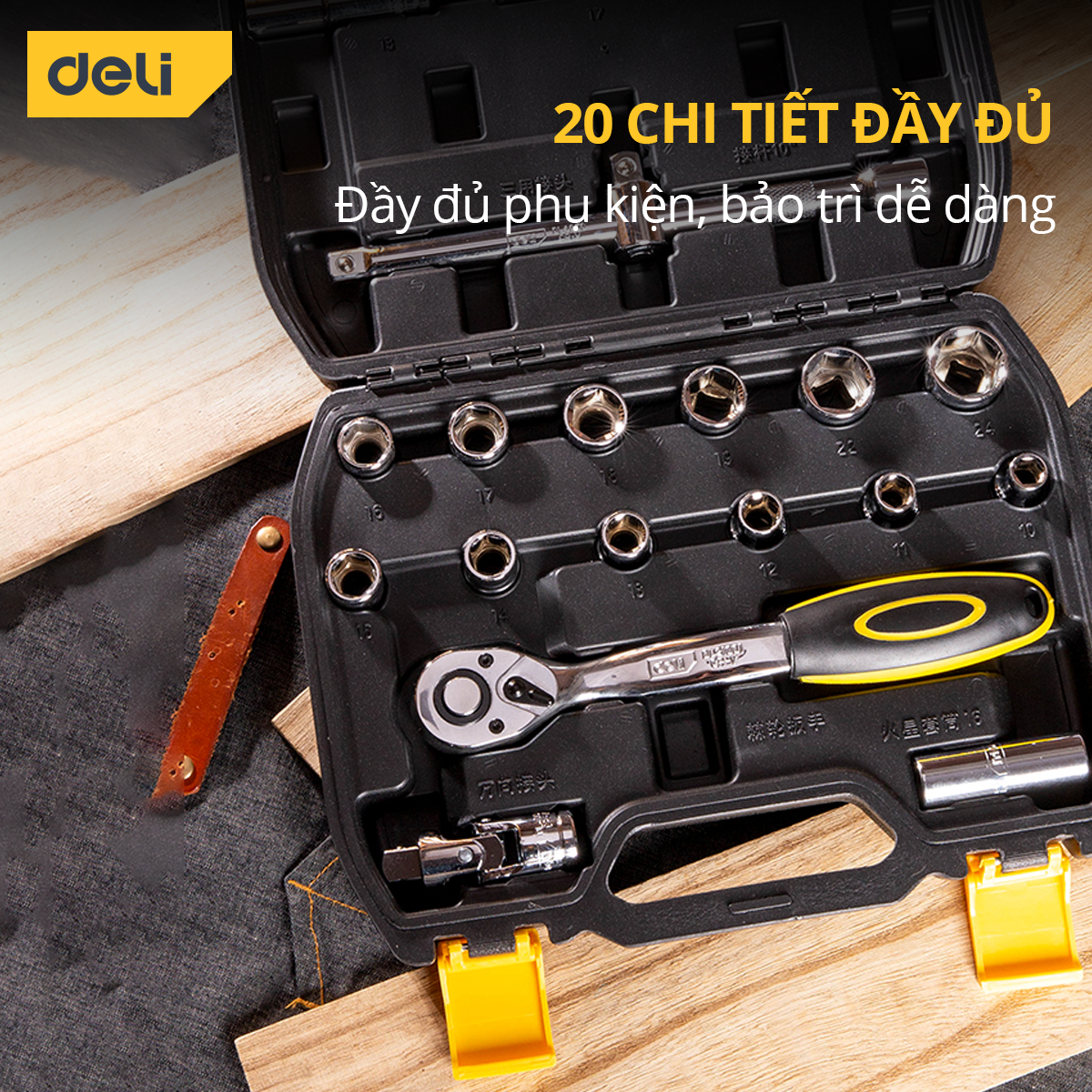 Bộ Dụng Cụ Vặn Bulong Deli 20 Chi Tiết - Chất Liệu Cao Cấp - Hộp Đựng Tiện Lợi, Phù Hợp Nhiều Nhu Cầu Sử Dụng - DL2020T