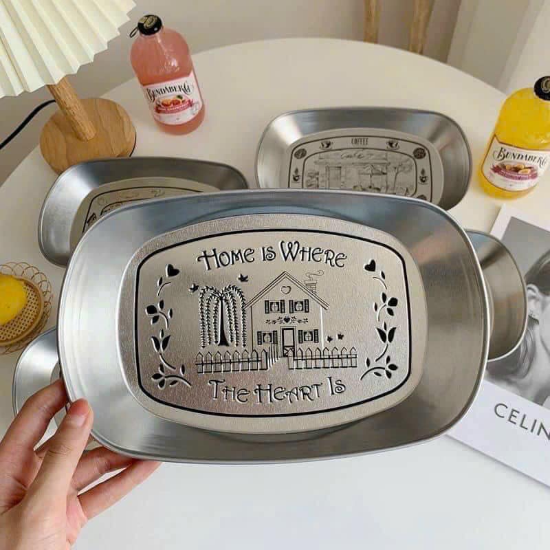 SET 3 ĐĨA INOX KHẮC HÌNH DECOR NGHỆ THUẬT SIÊU ĐẸP