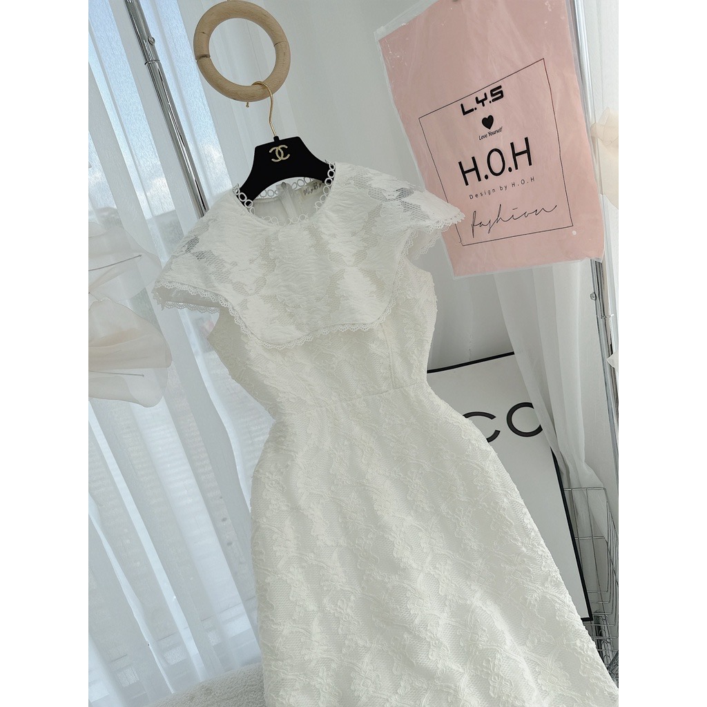 Đầm ren sát nách bèo vai tiểu thư đầm dự tiệc nữ sang trọng