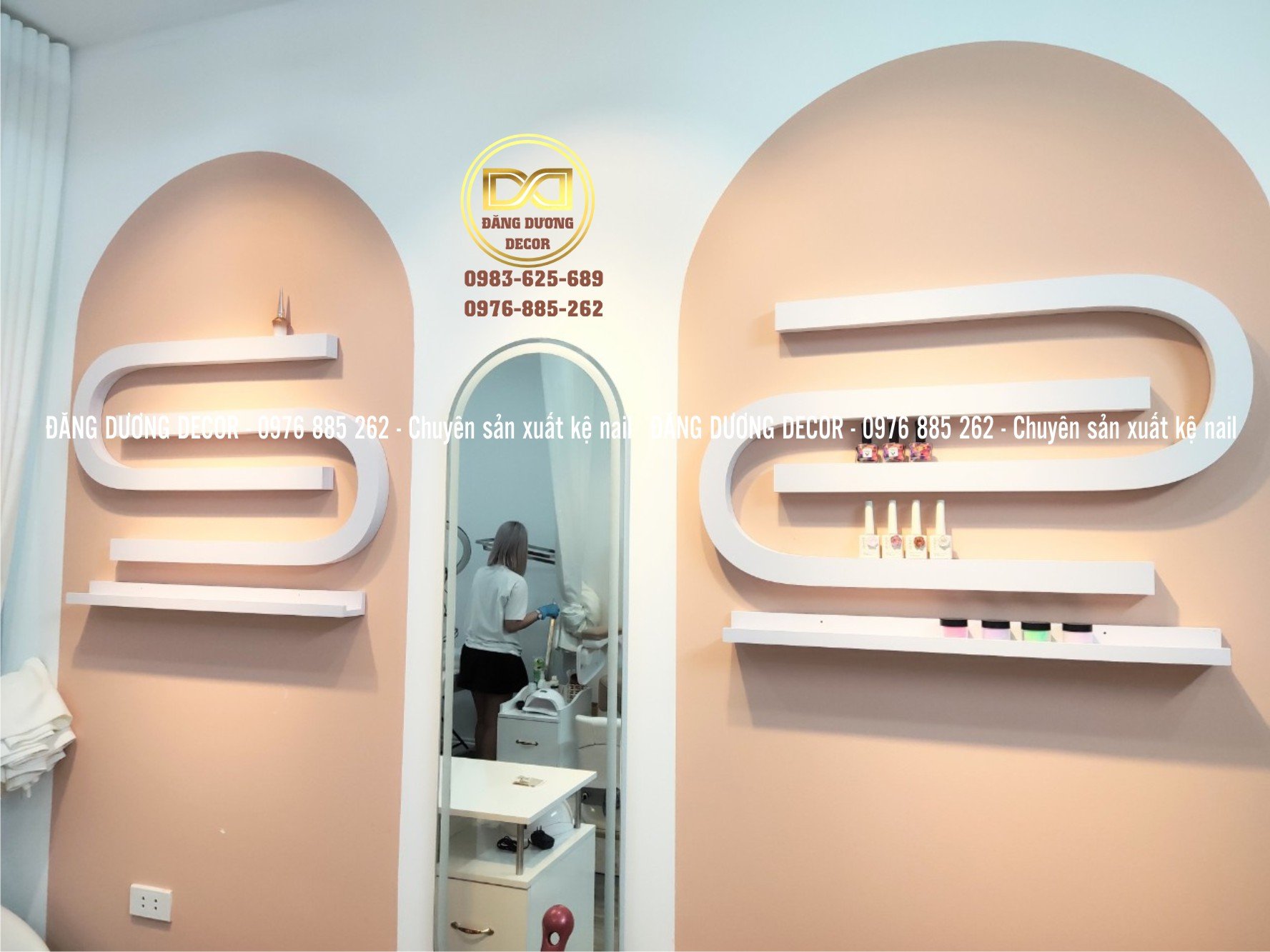 Combo 2 kệ chữ S trang trí phòng nail, cửa hàng spa