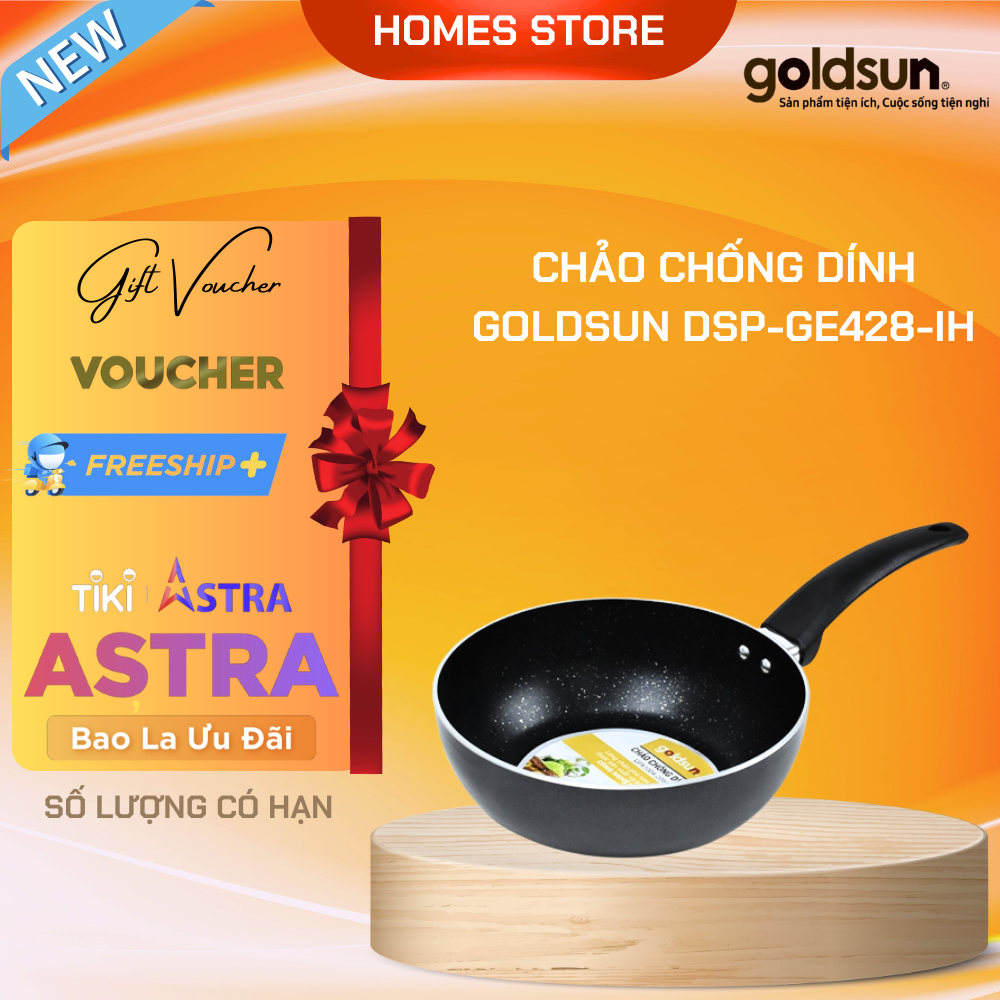 Chảo Chống Dính Đáy Từ GOLDSUN DSP-GE428-IH Đường Kính Đáy 28 Cm Công Nghệ Chống Dính Mỹ Không Kén Bếp - Hàng Chính Hãng