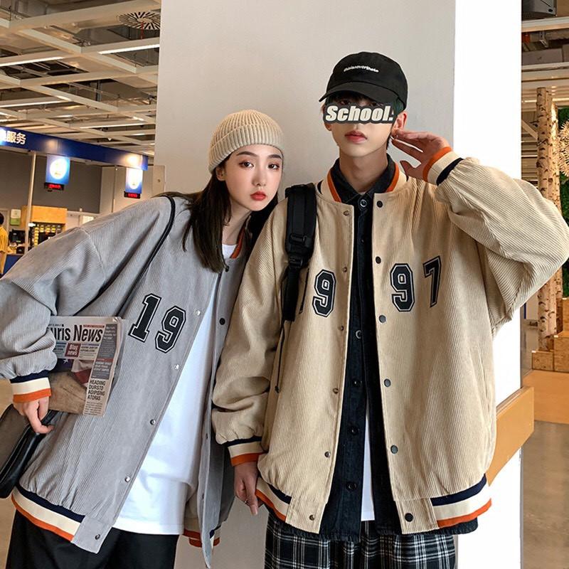 Áo Jacket Bombers 1997/ Áo Khoác KAKI Bomber Nhung Gân 1997 Áo Đẹp Như Ảnh Form rộng Unisex Nam Nữ Couple