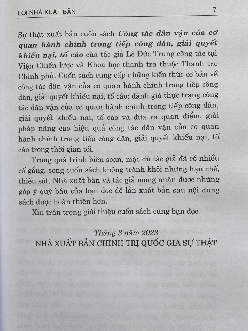 Công tác dân vận của cơ quan hành chính trong tiếp công dân giải quyết khiếu nại, tố cáo