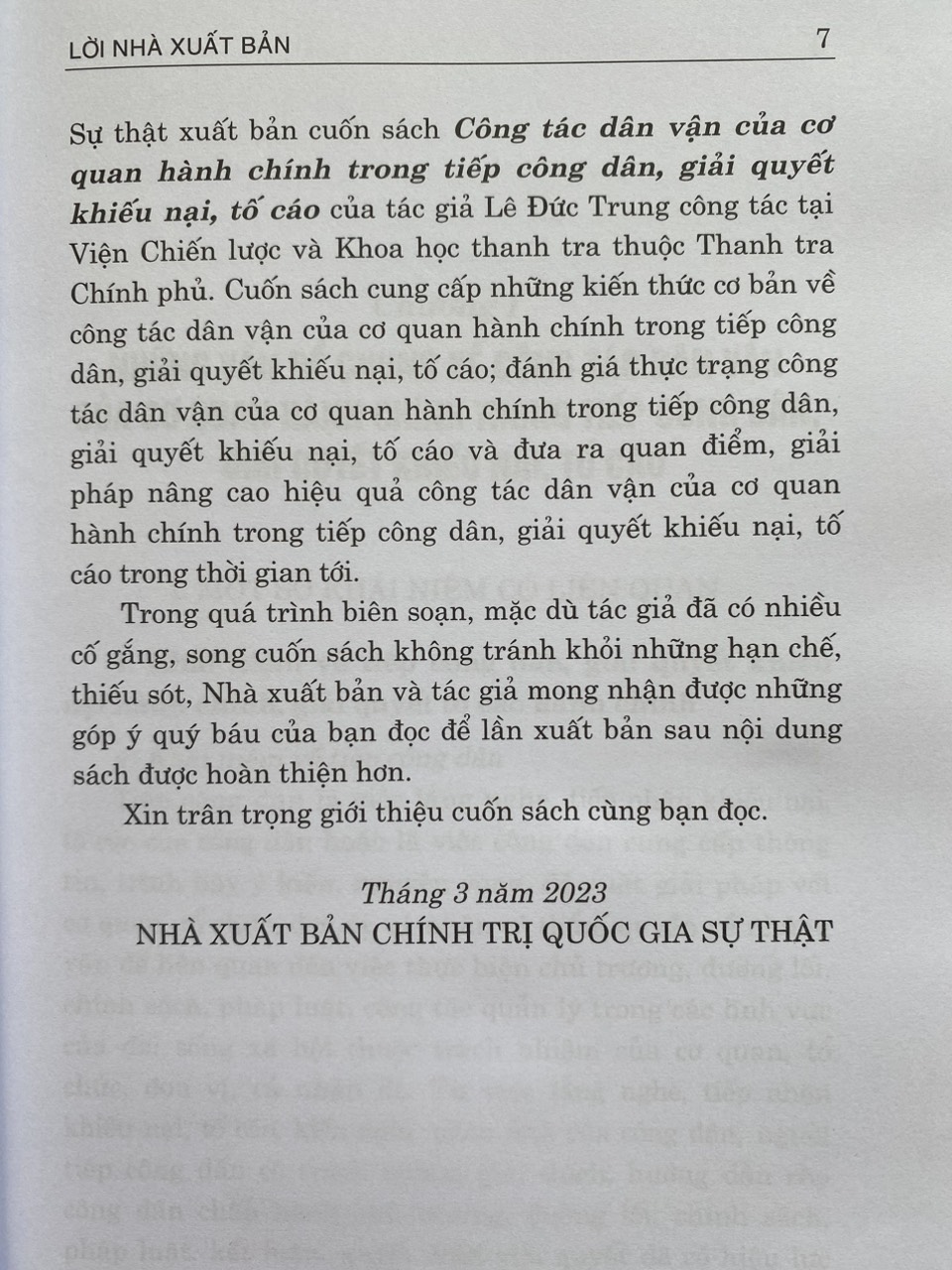 Công tác dân vận của cơ quan hành chính trong tiếp công dân giải quyết khiếu nại, tố cáo