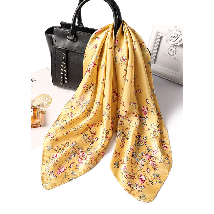 Khăn Lụa Vuông Họa Tiết Hoa Sang Trọng - Chất Liệu Chiffon 70x70cm - Mã KL051