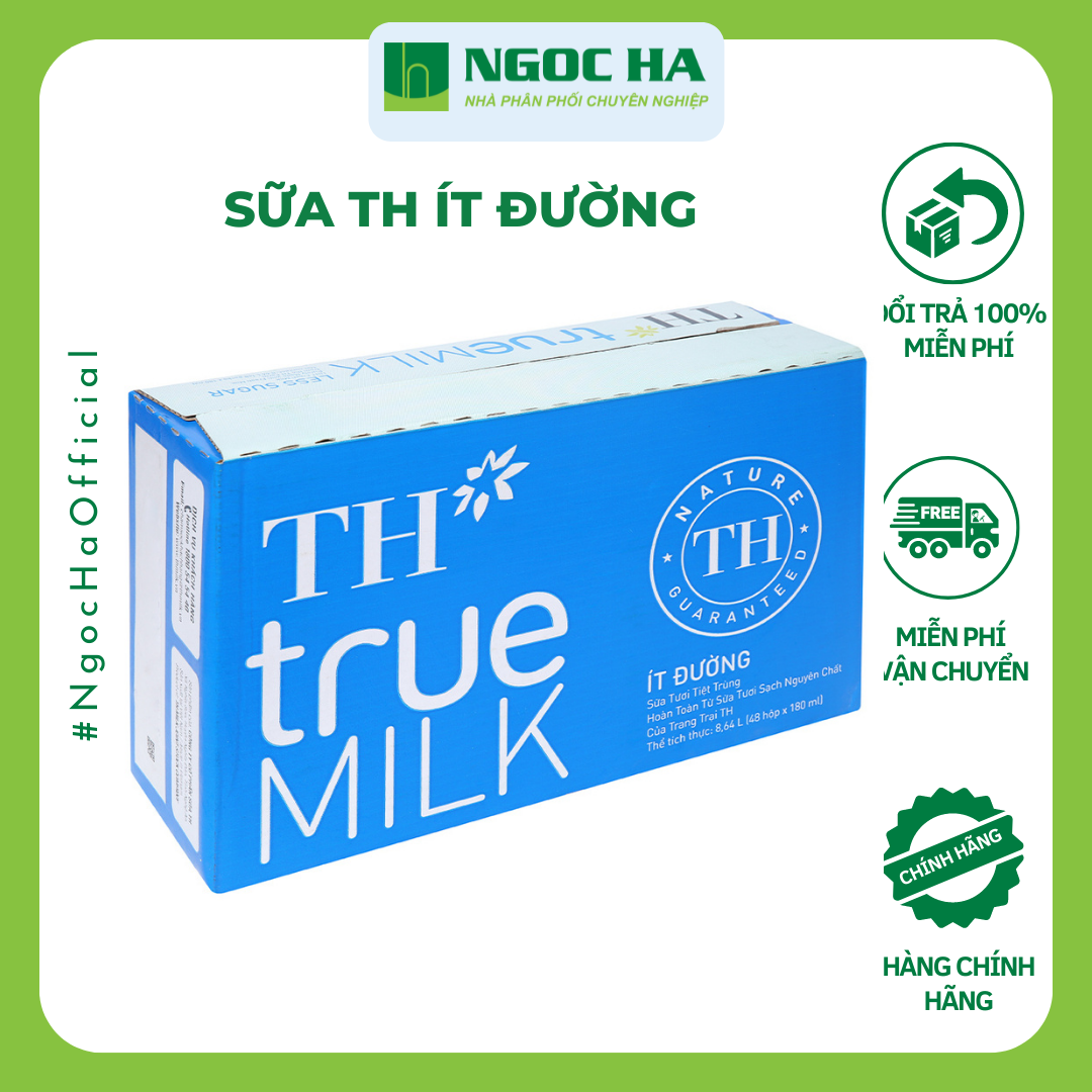 Thùng Sữa tươi tiệt trùng Ít đường TH True Milk (180ml x 48 hộp)