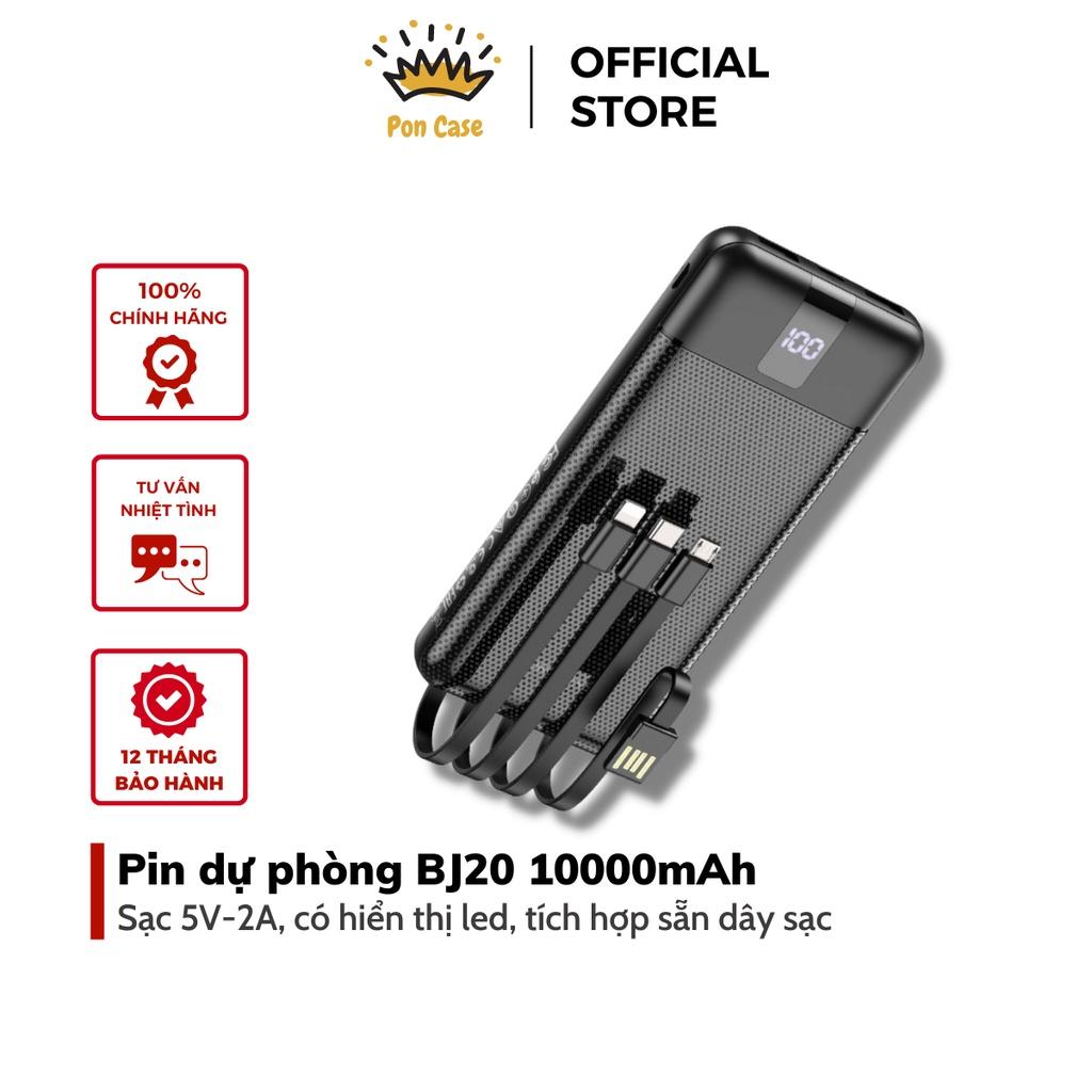 Sạc dự phòng borofone BJ20 10.000mAh - Hàng Chính Hãng kèm cáp sạc 3 cổng Micro/Typec/Lai ning có hiển thị led Pon Case