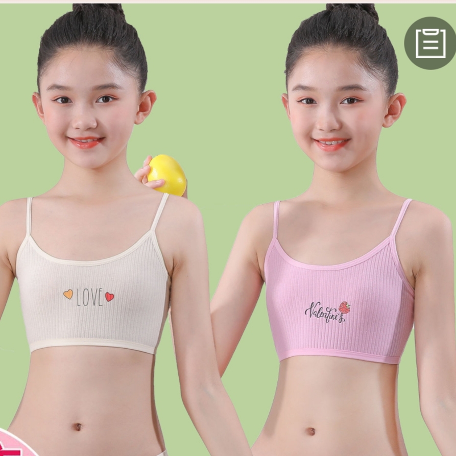 Áo lót bé gái 2 dây không đệm hoạ tiết dễ thương áo lá freesize cho nữ sinh từ 20 đến 40kg