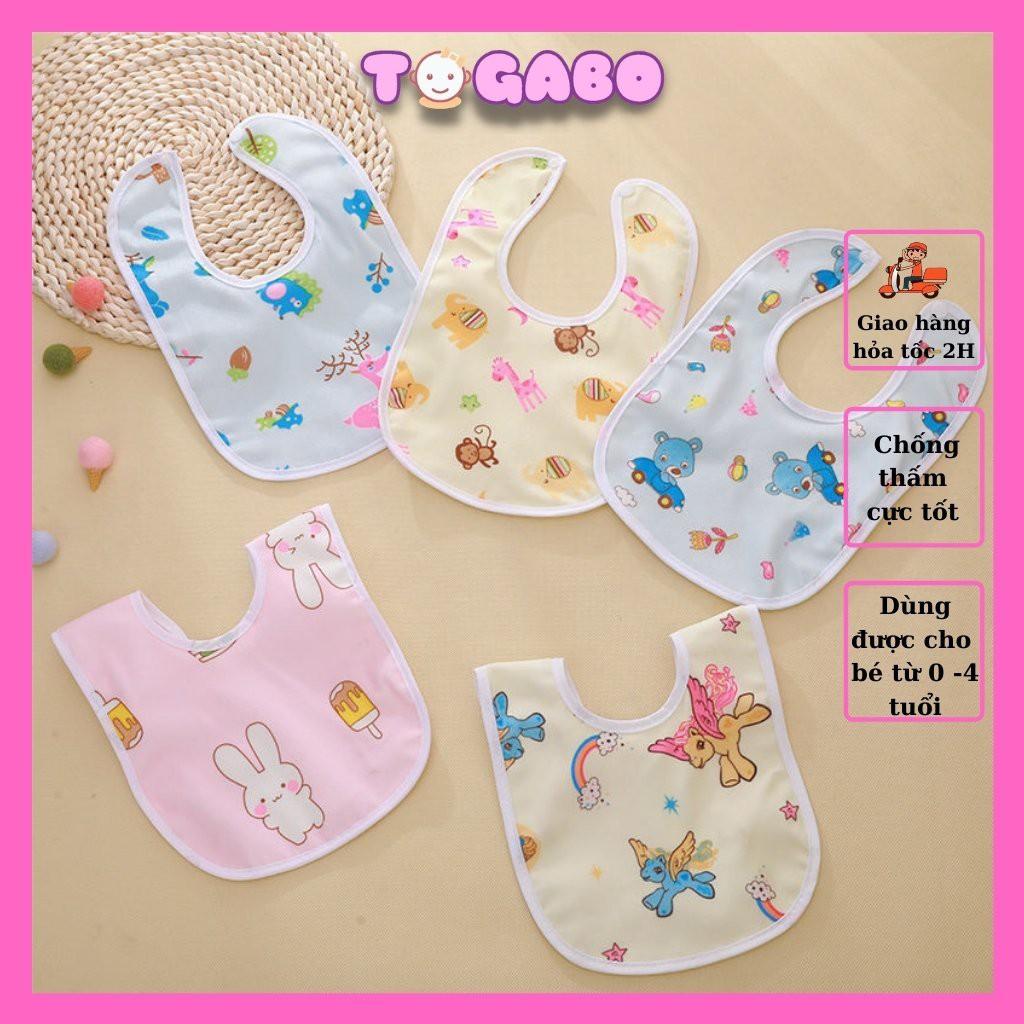 Yếm ăn dặm cho bé, yếm ăn dặm chống thấm 2 lớp có cúc bấm, in hình ngộ nghĩnh đáng yêu