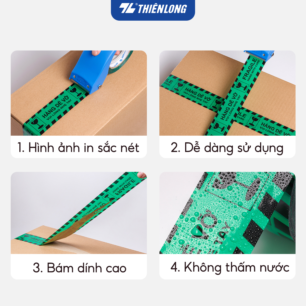 Băng keo đục hàng dễ vỡ Fragile Handle With Care Thiên Long BKD-002 - 80m