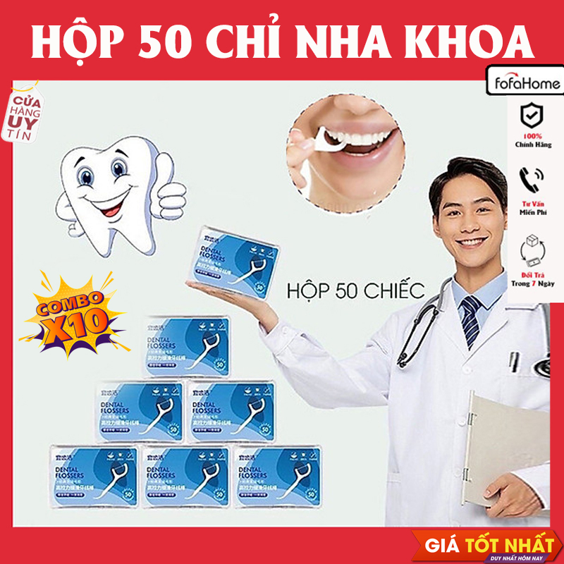 Combo 10 Hộp Tăm Chỉ Nha Khoa Hộp 50 Cây Tăm Chỉ Vệ Sinh Răng Miệng