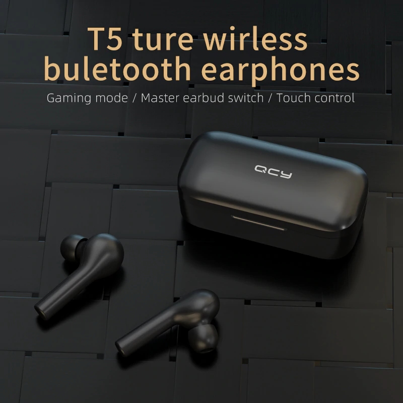 Tai Nghe Không Dây Bluetooth 5.0 True Wireless QCY-T5 - Dock Sạc 380mAH - Cảm Ứng - Đàm Thoại - Chống Ồn - Hàng Chính Hãng (Tặng Túi Đựng Kèm)