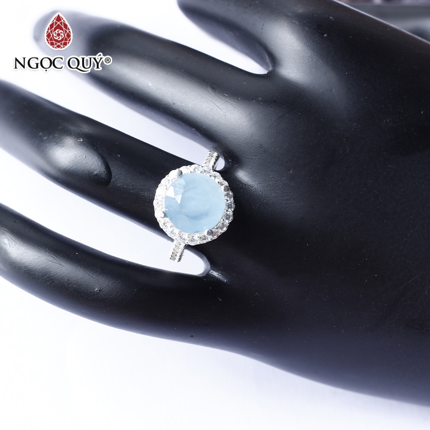 Nhẫn bạc nữ đá Aquamarine mệnh thủy, mộc - Ngọc Quý Gemstones