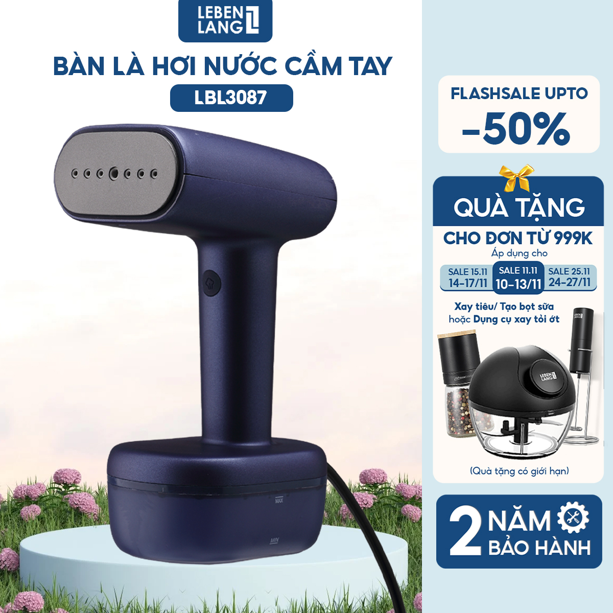 Bàn là hơi nước thông minh Lebenlang LBL3087, bàn ủi cầm tay, thiết kế dáng đứng, công suất 1800W, bảo hành 2 năm – hàng chính hãng