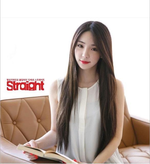 Tóc giả nữ nguyên đầu suông thẳng dài 60cm có da đầu - TG21