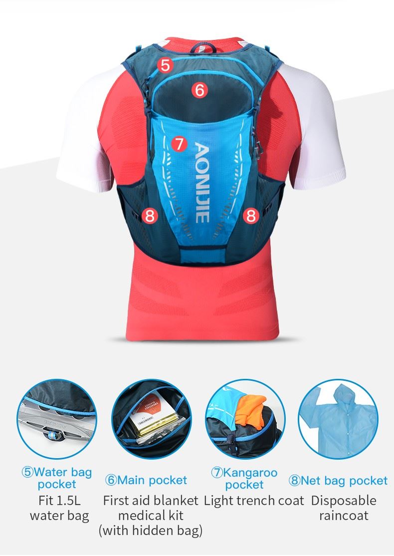 Balo Vest Chạy Bộ Chạy Trail Leo Núi Trekking Đạp Xe Aonijie C9103S 10L