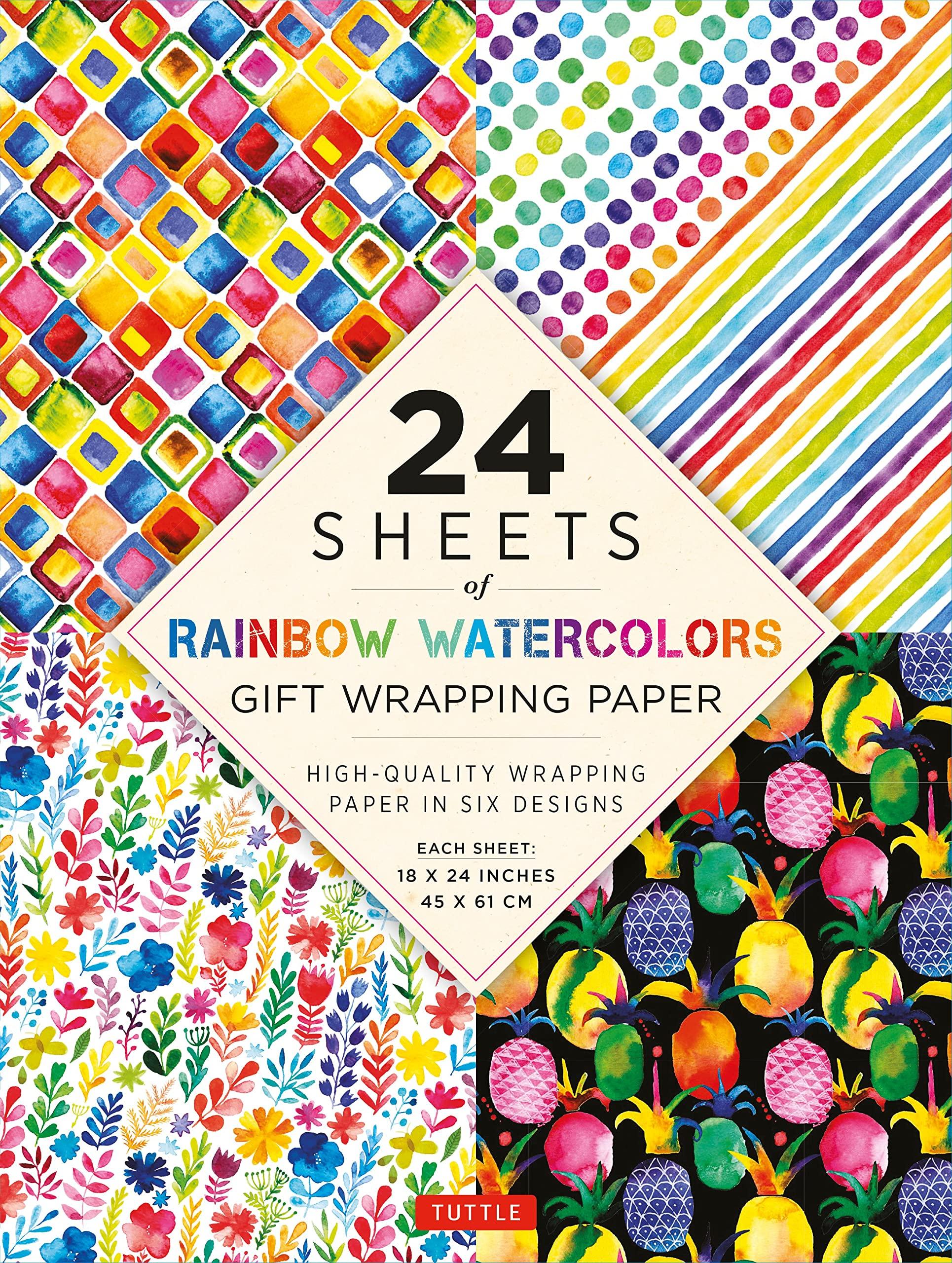 Rainbow Watercolors Gift Wrapping Paper - 24 Sheets: 18 x 24&quot; (45 x 61 cm) Wrapping Paper