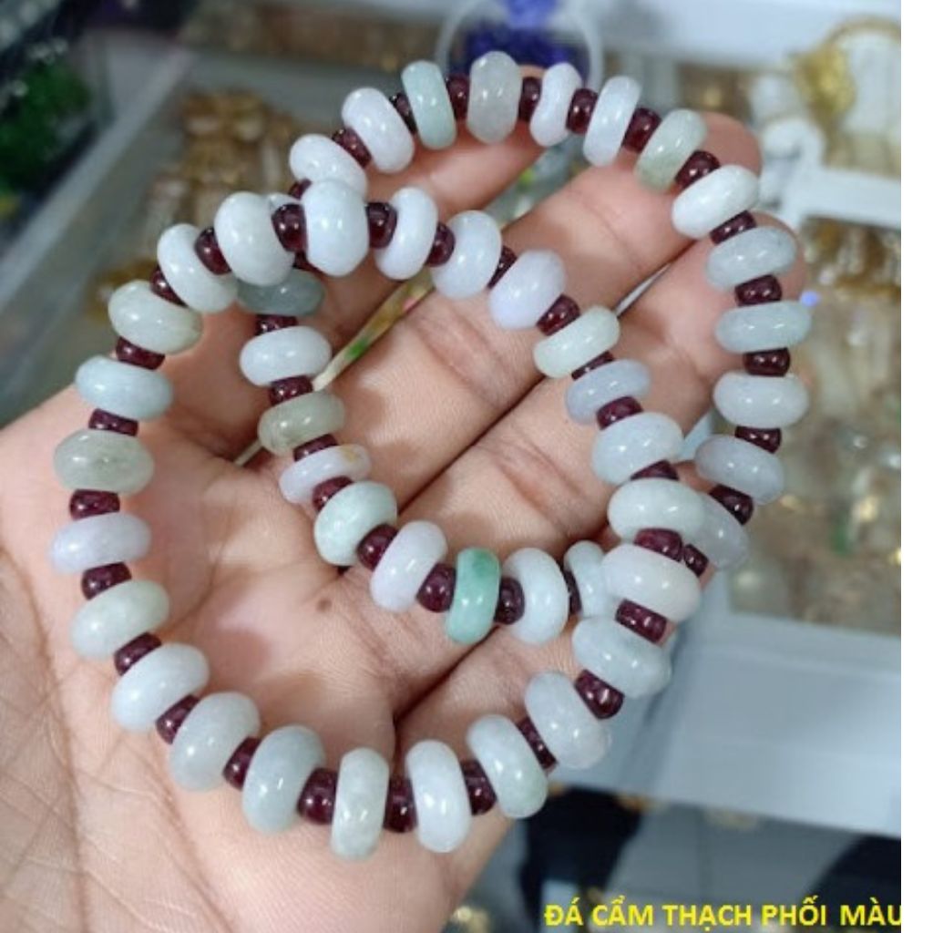 Vòng tay đá Cẩm Thạch mix kiểu - Size đá 10mm. Hợp mệnh Thủy- mệnh Kim