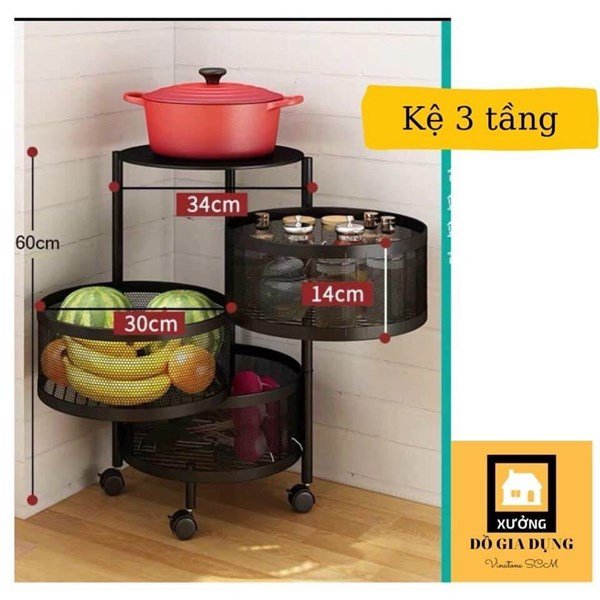 Kệ Rổ Xoay Tròn Để Đồ Gia Vị Nhà Bếp Đa Năng - Xoay Tròn 360 Độ Có Bánh Xe