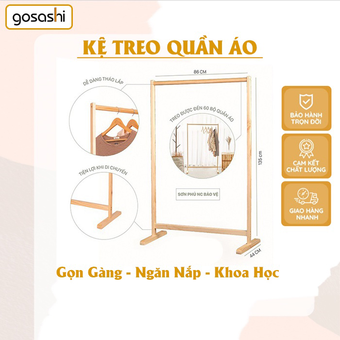 Giá Treo Quần Áo Gỗ Thông Phong Cách Hàn Quốc, Dễ Dàng Lắp Đặt, Tiếm Kiệm Không Gian Thương Hiệu Gosashi-GTTD