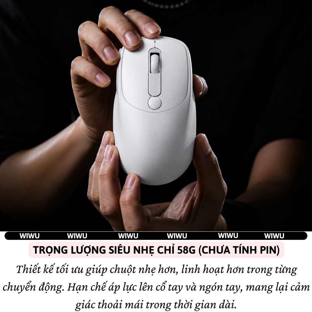 Chuột Không Dây WiWU WIMICE WM113 2.4G Wireless –Silent Click Êm Ái, 1600 DPI, Siêu Nhẹ 58g, 4 Phím Thông Minh, Dùng Pin AA, Thiết kế công thái học ôm tay - Hàng nhập khẩu