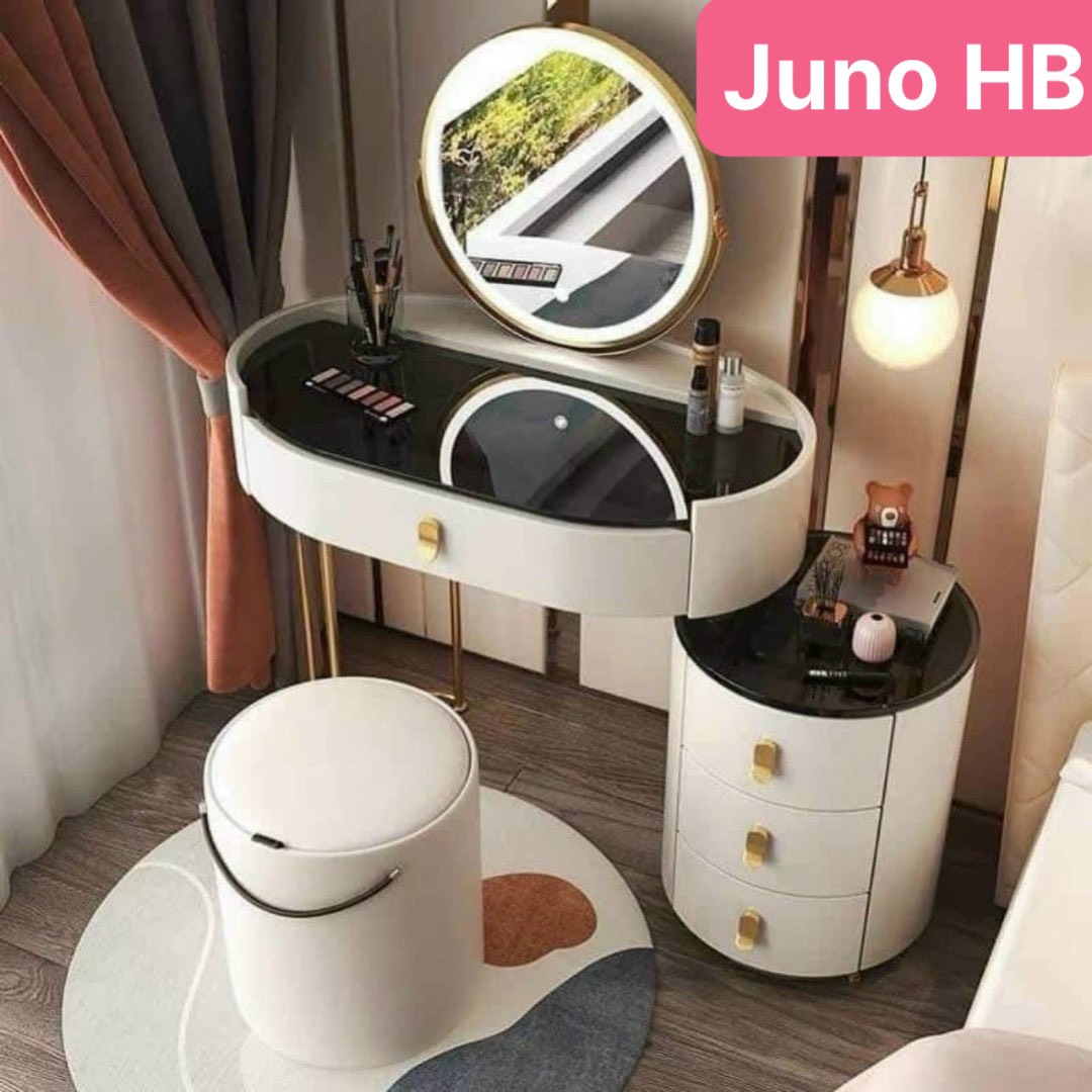 Bàn trang điểm HB Juno Sofa bọc da mặt kính gương led cảm ứng