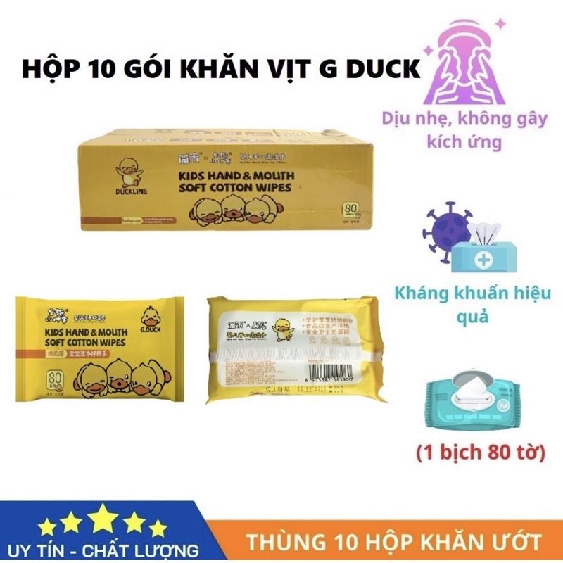 HỘP GIẤY 10 GÓI KHĂN ƯỚT VỊT VÀNG KHÔNG MÙI, GIẤY ƯỚT AN TOÀN CHO BÉ