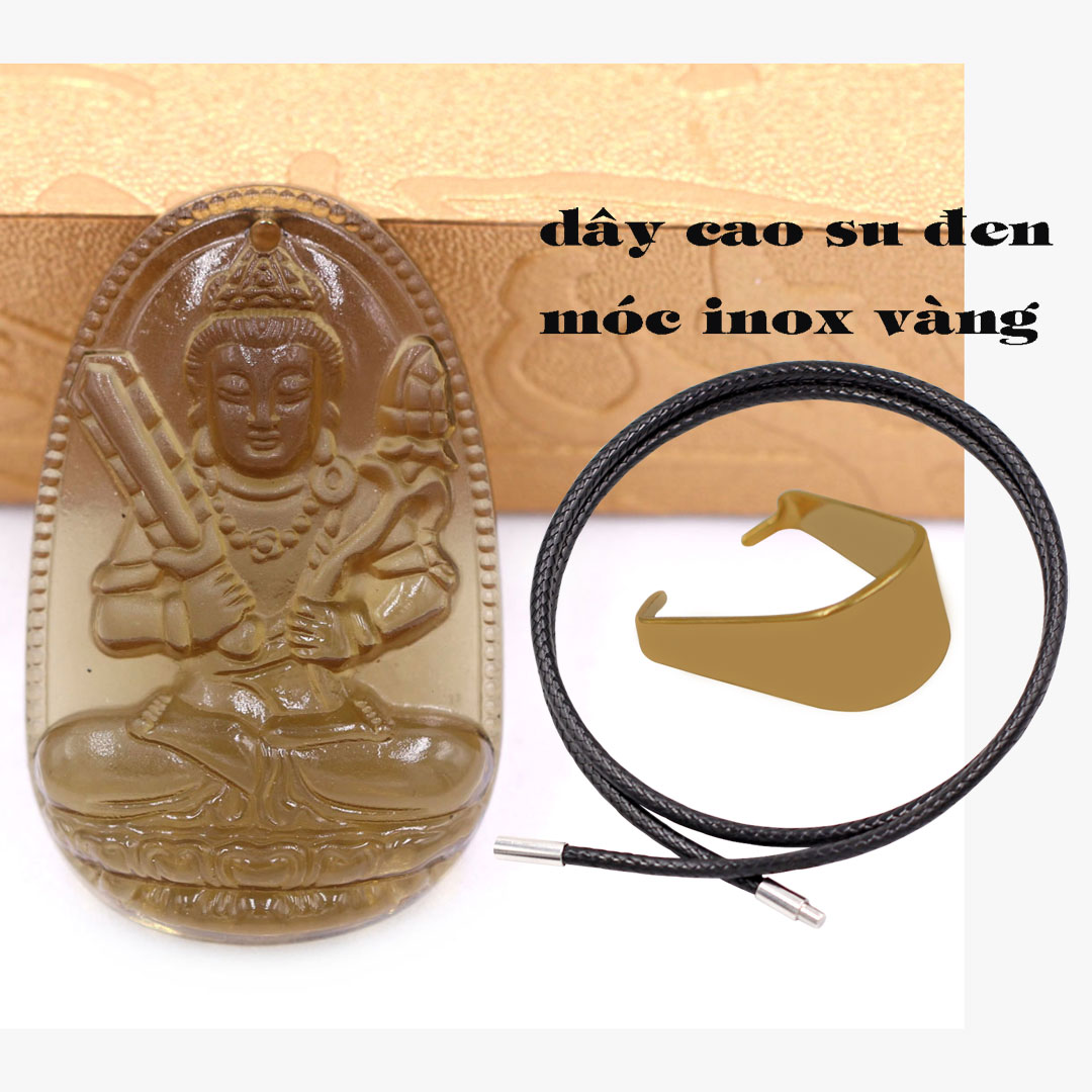 Mặt Phật Hư không tạng đá obsidian  5 cm kèm vòng cổ dây cao su đen - mặt dây chuyền size lớn - size L, Mặt Phật bản mệnh