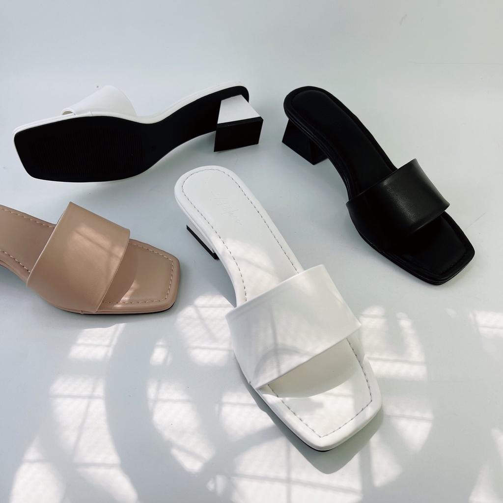 Dép cao gót nữ đế vuông thời trang dáng guốc sandal cao 5 phân quai ngang cao cấp Hishoo size 34-41 s039