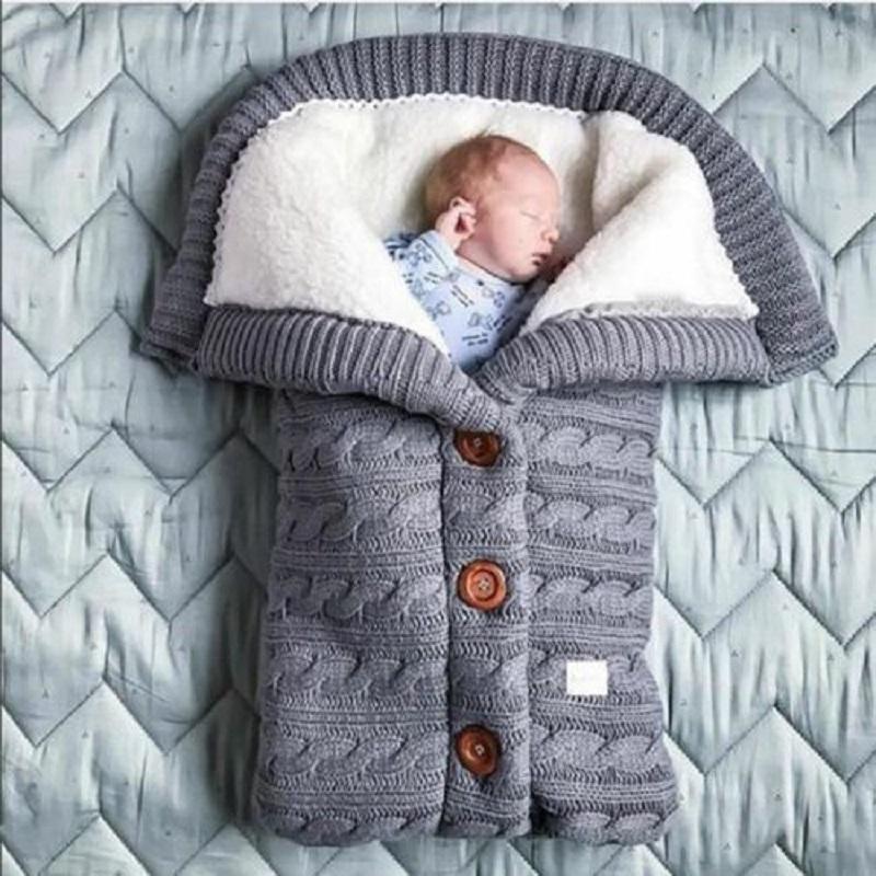 Túi Ngủ Cho Bé Bao Da Mùa Đông Trẻ Em Sleepsack Footmuff Cho Xe Đẩy Đan Ngủ Tất Sơ Sinh Đầm Len Dệt Kim Tã Cocoon