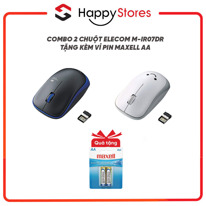 Combo 2 Chuột Không Dây ELECOM M-IR07DR (Tặng kèm vỉ 2 viên pin Maxell AA) - Hàng chính hãng